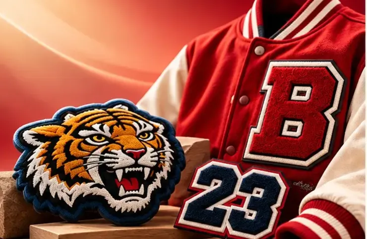Varsity jacket with a large chenille letter patch