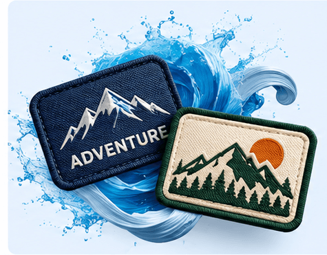 Woven mountain patches with fine detail, including an Adventure design