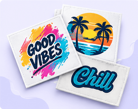 Full-color printed patches with Good Vibes and Chill artwork