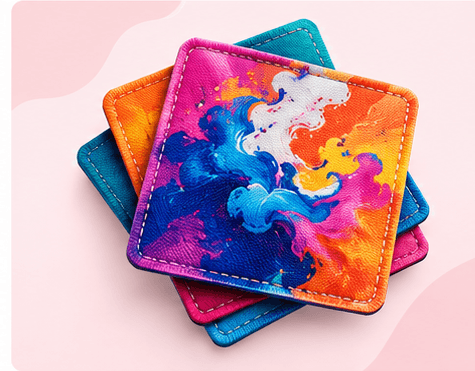 Square sublimated patches with smooth, full-color swirl artwork